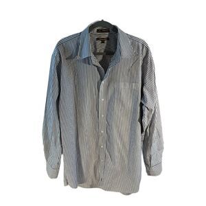 Nordstrom Men’s White blue Striped Long Sleeve Button Down SHIRT SIZE 17.5/35